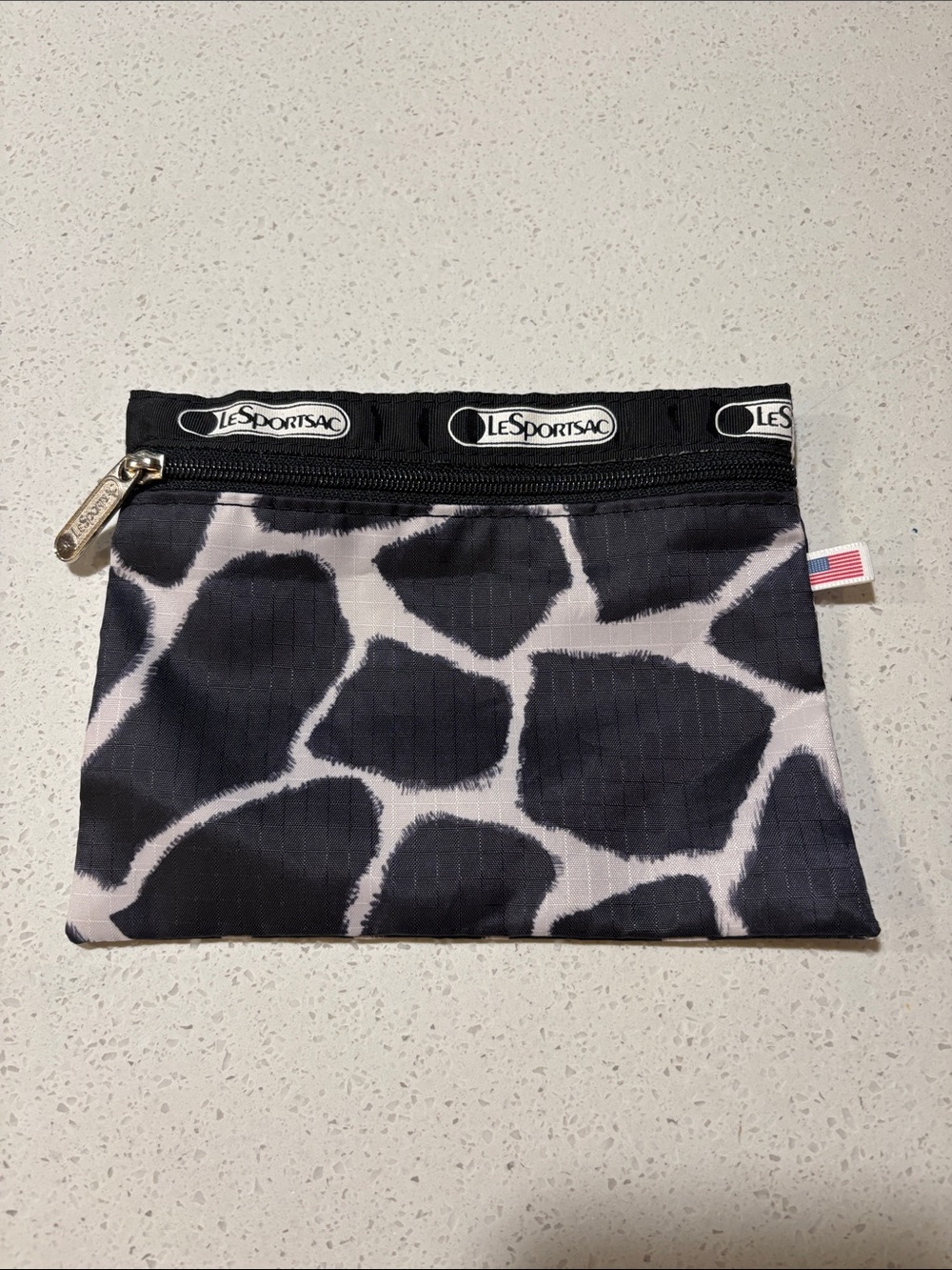 LeSportsac Black & White Spot Print Zip Pouch
